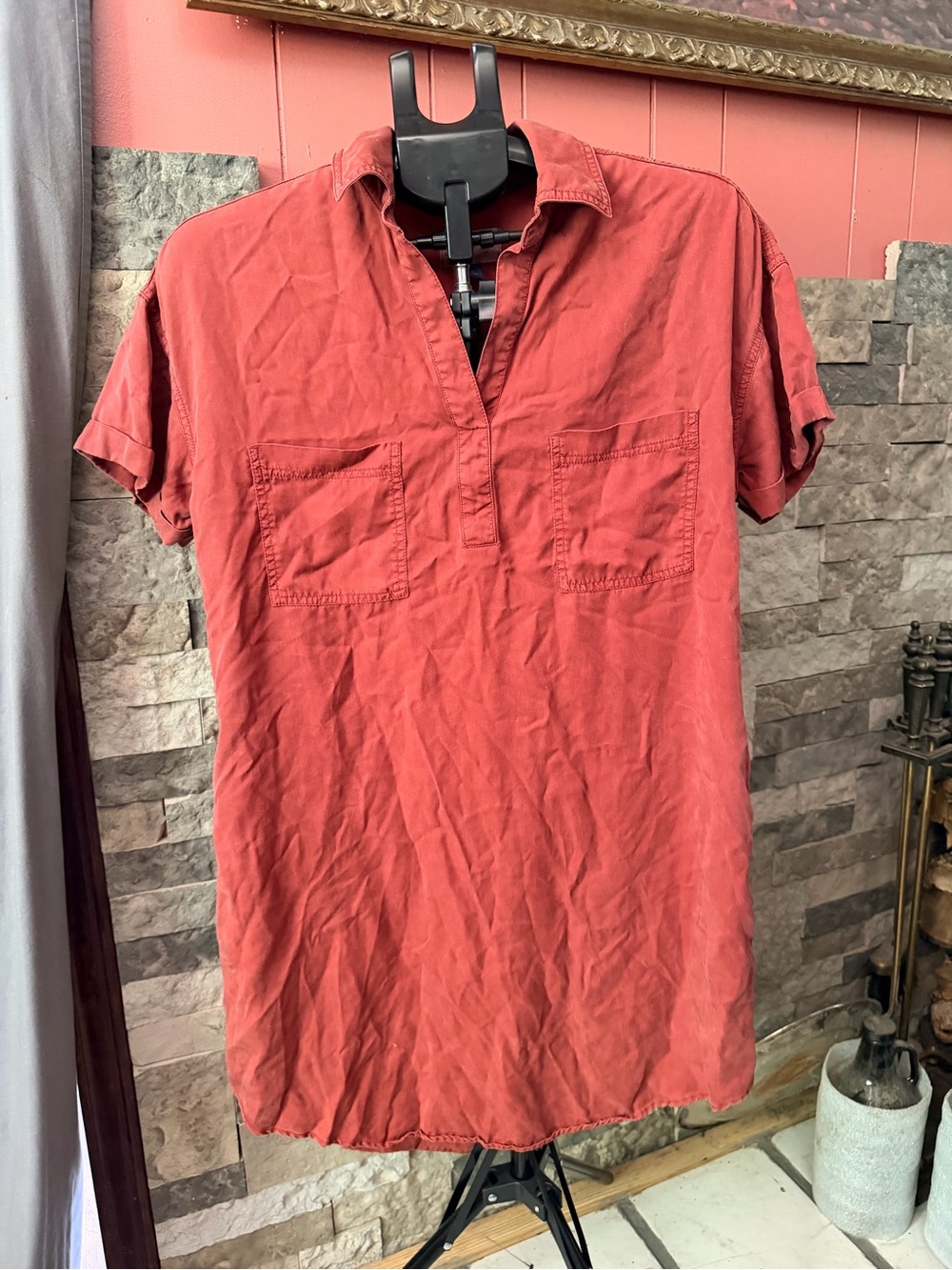 UNIVERSAL THREAD Burnt Orange Lyocell Short Sleeve Shirt Dress Size Small